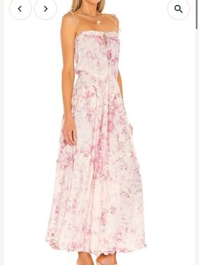 REVOLVE Pink Tie-Dye Ruffle Trim Maxi Dress